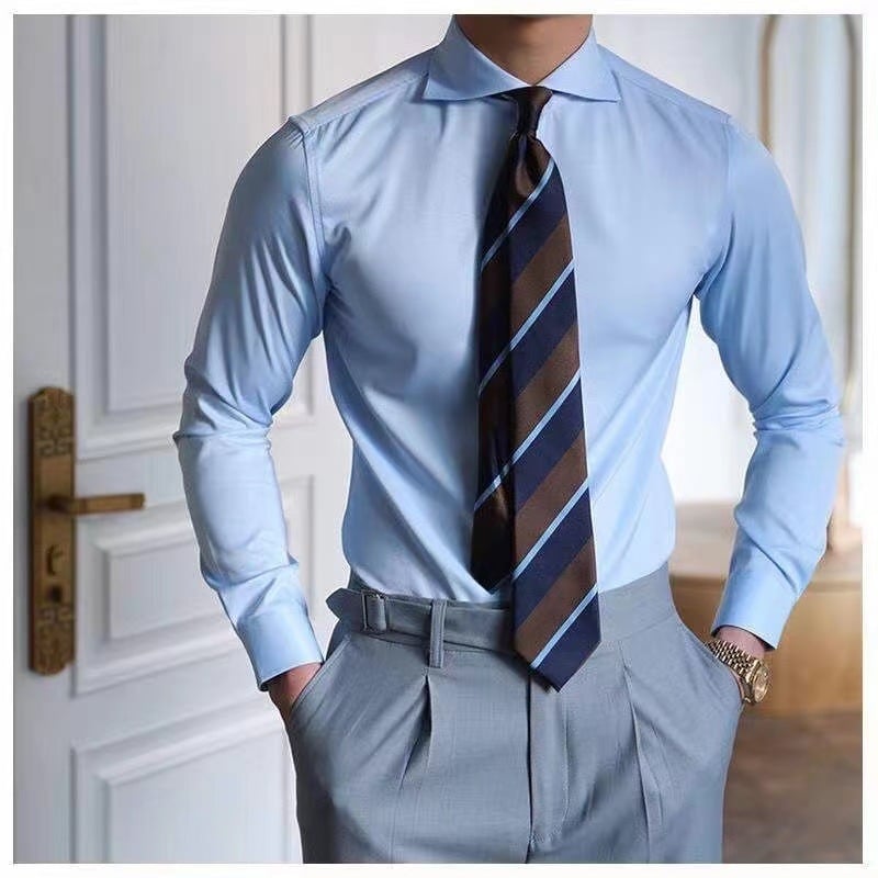 Košula Slim-fit s golom one-character, duge rukave, bez glačanja, otporna na bore, poliester smjesa (91-95%)