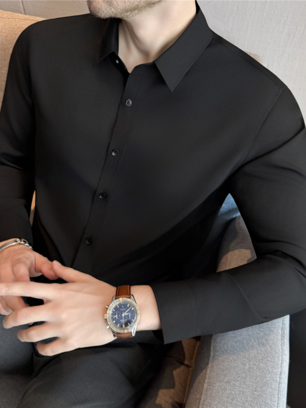 Риза Slim-fit, полиестер-модал смес, лацкан яка, дълги ръкави, есен 2025