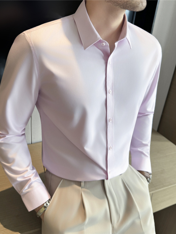 Риза Slim-fit, полиестер-модал смес, лацкан яка, дълги ръкави, есен 2025