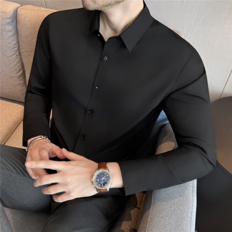 Риза Slim-fit, полиестер-модал смес, лацкан яка, дълги ръкави, есен 2025