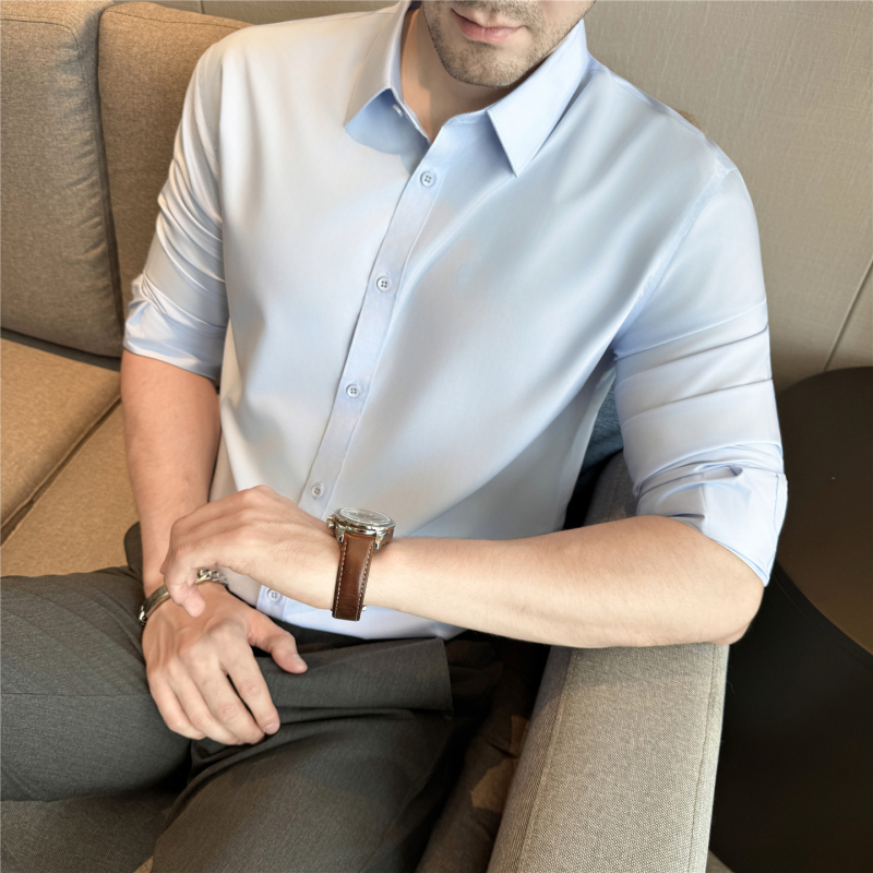 Риза Slim-fit, полиестер-модал смес, лацкан яка, дълги ръкави, есен 2025