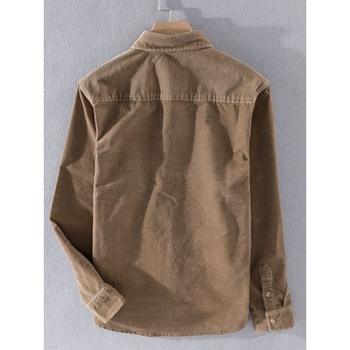 Corduroy košulja s dugim rukavima, japanski retro stil kardigan, opuštena kroj, kvadratni ovratnik, glavna tkanina poliester 91-95%