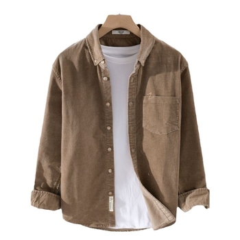 Corduroy košulja s dugim rukavima, japanski retro stil kardigan, opuštena kroj, kvadratni ovratnik, glavna tkanina poliester 91-95%