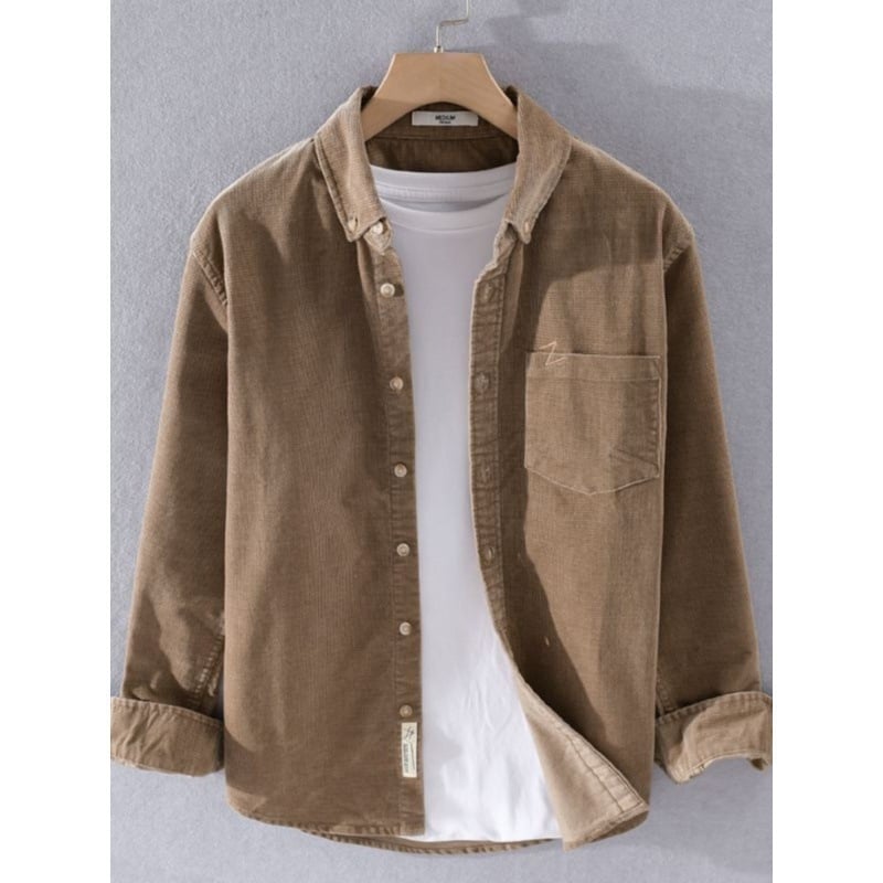 Corduroy košulja s dugim rukavima, japanski retro stil kardigan, opuštena kroj, kvadratni ovratnik, glavna tkanina poliester 91-95%