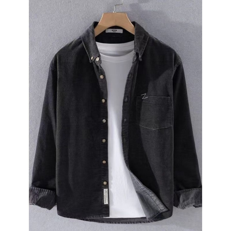 Corduroy košulja s dugim rukavima, japanski retro stil kardigan, opuštena kroj, kvadratni ovratnik, glavna tkanina poliester 91-95%