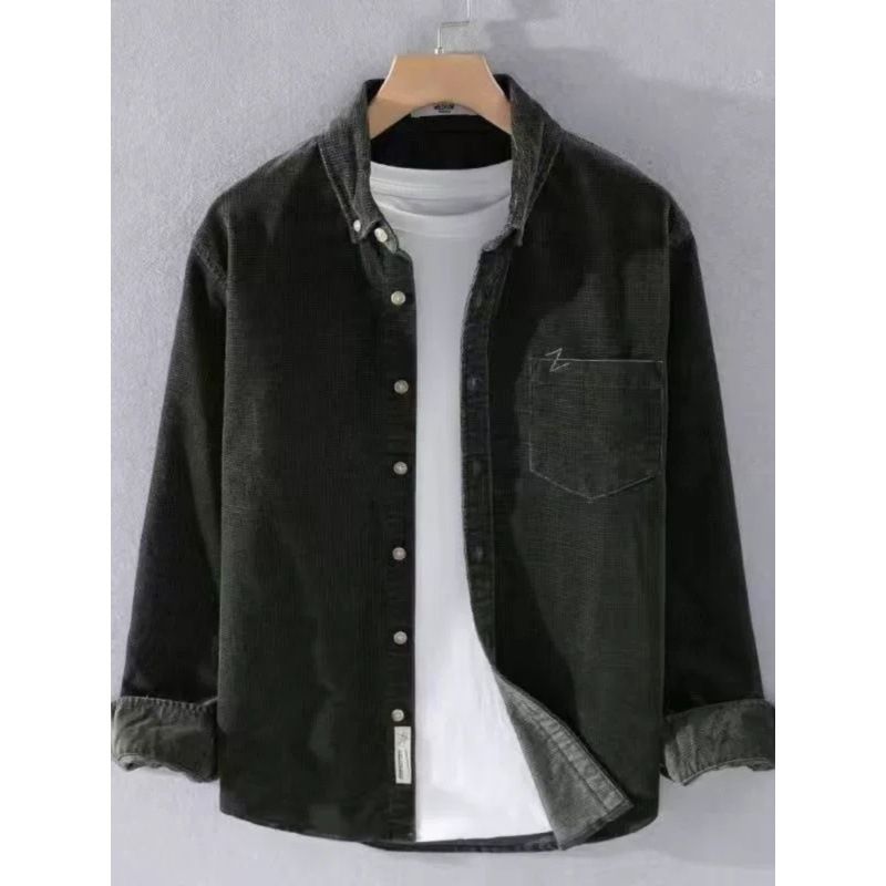 Corduroy košulja s dugim rukavima, japanski retro stil kardigan, opuštena kroj, kvadratni ovratnik, glavna tkanina poliester 91-95%