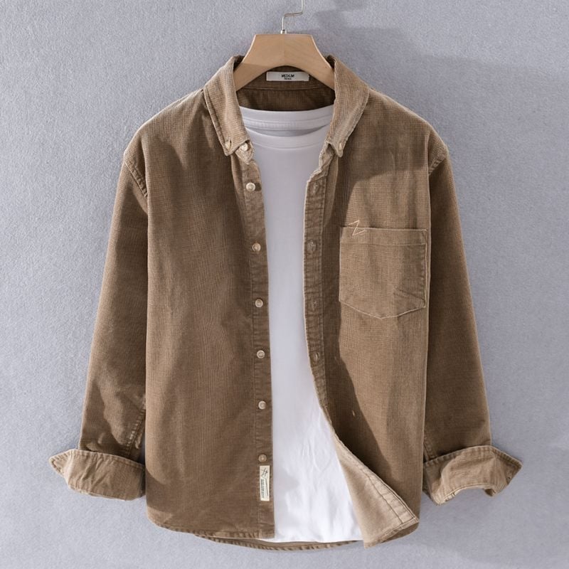 Corduroy košulja s dugim rukavima, japanski retro stil kardigan, opuštena kroj, kvadratni ovratnik, glavna tkanina poliester 91-95%