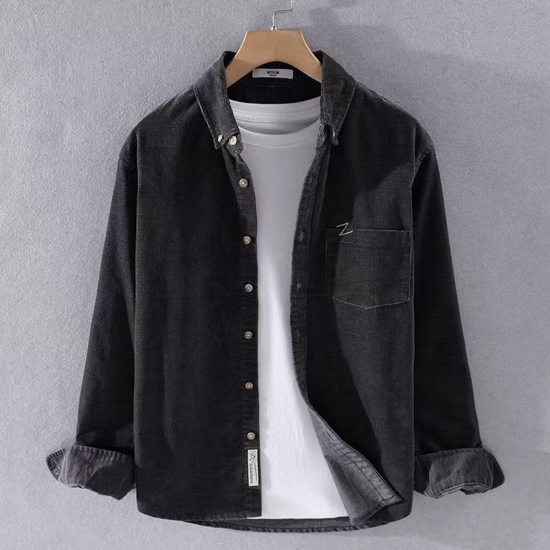 Corduroy košulja s dugim rukavima, japanski retro stil kardigan, opuštena kroj, kvadratni ovratnik, glavna tkanina poliester 91-95%