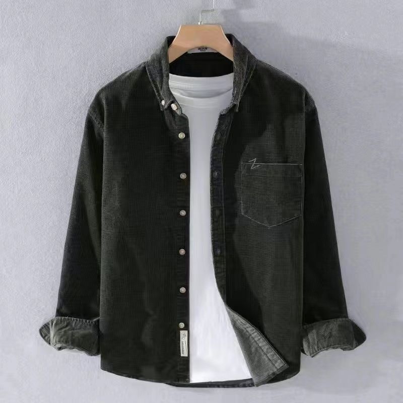 Corduroy košulja s dugim rukavima, japanski retro stil kardigan, opuštena kroj, kvadratni ovratnik, glavna tkanina poliester 91-95%