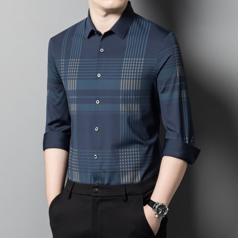 Muška košulja s dugim rukavima, prugasta, od konoplje, slim fit, široki ovratnik, 100% konoplje