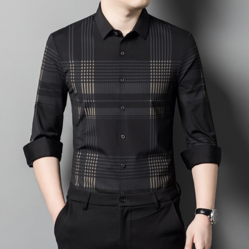 Muška košulja s dugim rukavima, prugasta, od konoplje, slim fit, široki ovratnik, 100% konoplje