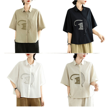 Ing 100% pamutból, egyszínű, hímzés és applikációk részletekkel, bő szabás, rövid ujjú