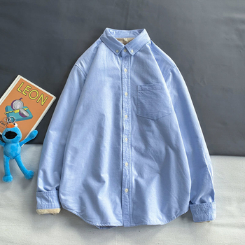 Muška košulja od Oxford tkanine s dugim rukavima, flis podstava, debela pamuk, casual slim-fit, modern stil