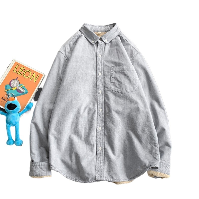 Muška košulja od Oxford tkanine s dugim rukavima, flis podstava, debela pamuk, casual slim-fit, modern stil