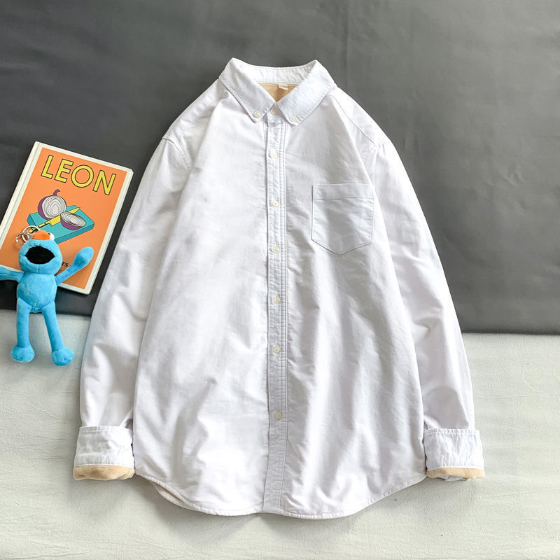 Muška košulja od Oxford tkanine s dugim rukavima, flis podstava, debela pamuk, casual slim-fit, modern stil