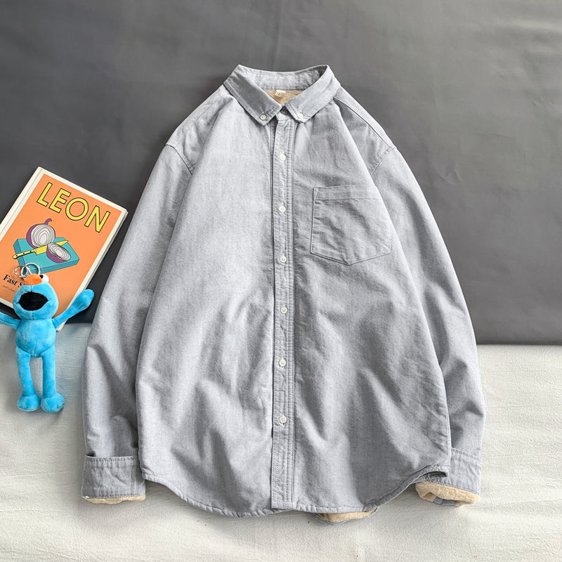 Muška košulja od Oxford tkanine s dugim rukavima, flis podstava, debela pamuk, casual slim-fit, modern stil
