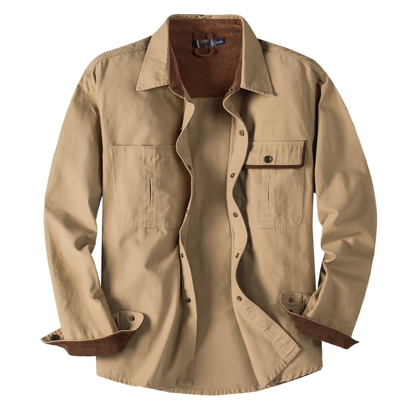 Muška košulja od pamuka s ovratnikom tip lapel, dugi rukav, slobodan kroj, Corduroy