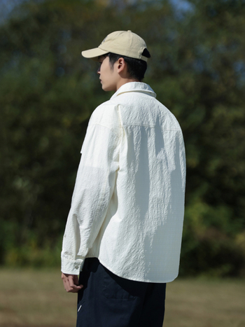 Lapos galléros hosszú ujjú ing lazán szabott, poliészter jacquard anyagból