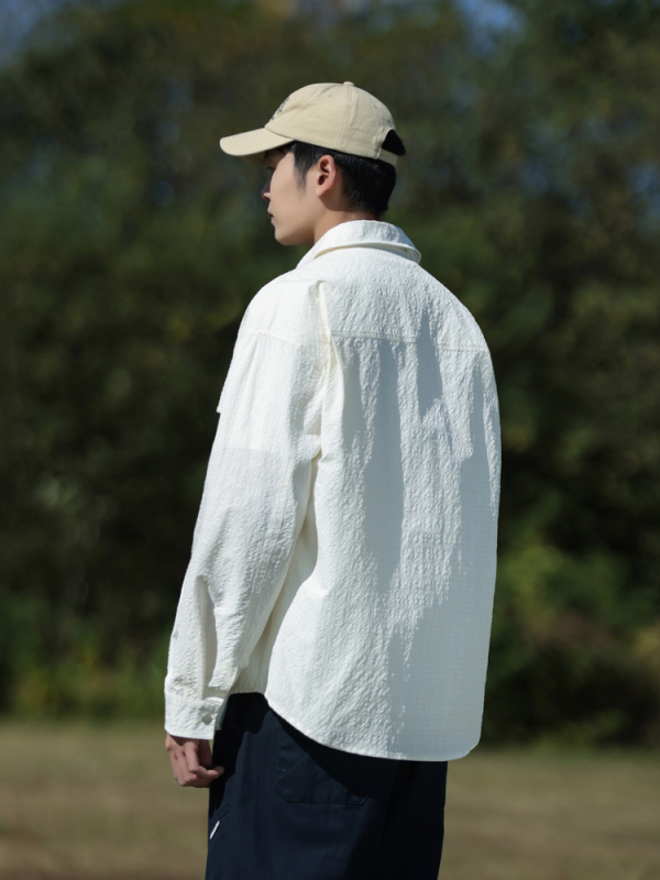 Lapos galléros hosszú ujjú ing lazán szabott, poliészter jacquard anyagból