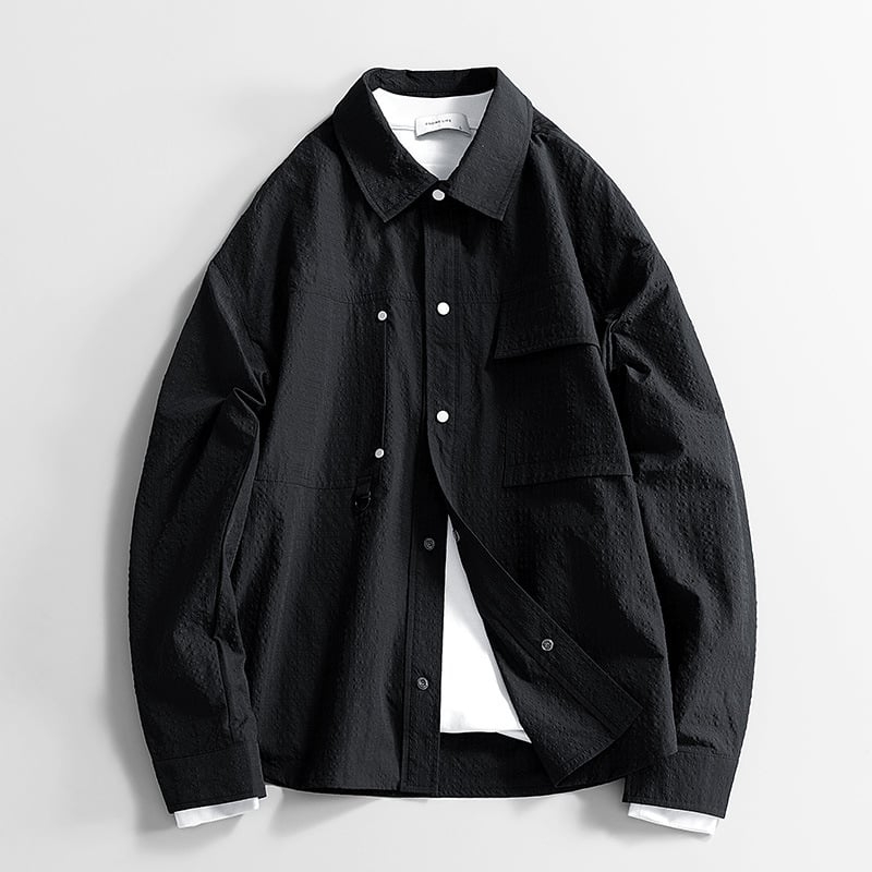 Lapos galléros hosszú ujjú ing lazán szabott, poliészter jacquard anyagból