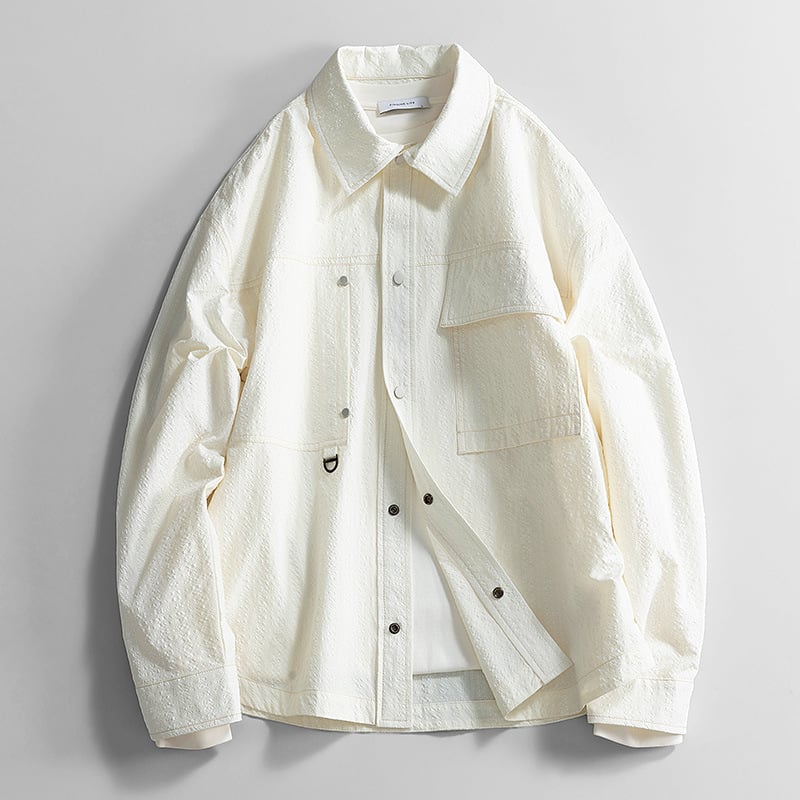 Lapos galléros hosszú ujjú ing lazán szabott, poliészter jacquard anyagból