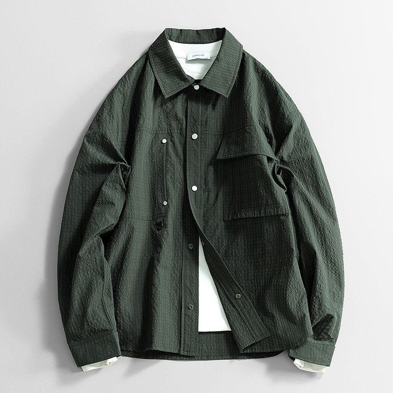 Lapos galléros hosszú ujjú ing lazán szabott, poliészter jacquard anyagból