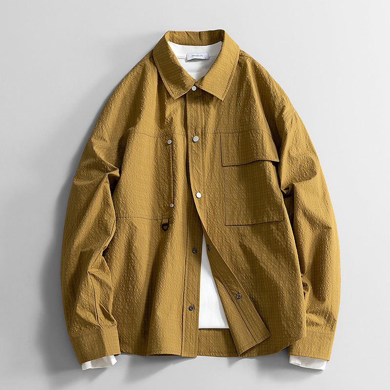 Lapos galléros hosszú ujjú ing lazán szabott, poliészter jacquard anyagból