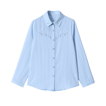 Pamut hosszú ujjú ing hímzéssel, reveres gallér, egysoros gombolás