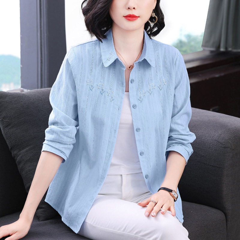 Pamut hosszú ujjú ing hímzéssel, reveres gallér, egysoros gombolás