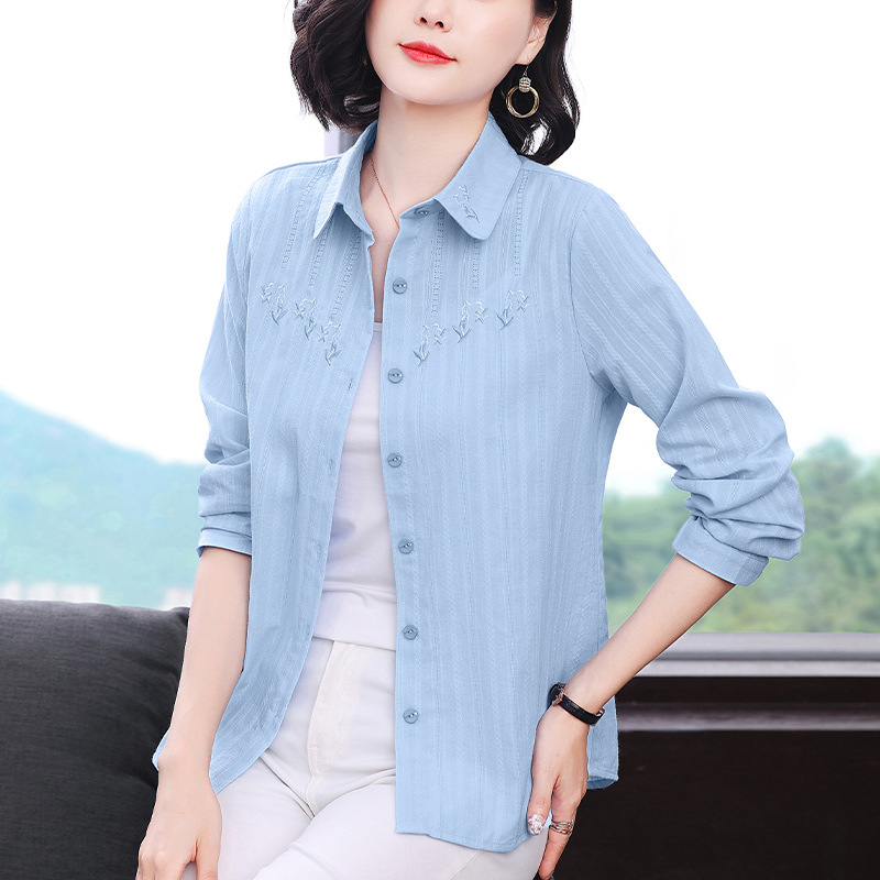 Pamut hosszú ujjú ing hímzéssel, reveres gallér, egysoros gombolás