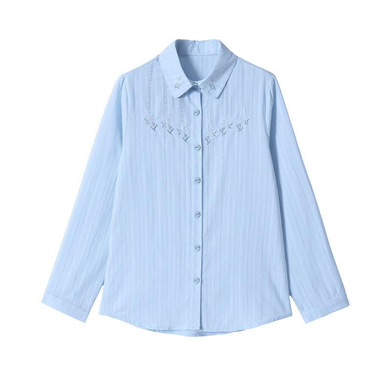 Pamut hosszú ujjú ing hímzéssel, reveres gallér, egysoros gombolás