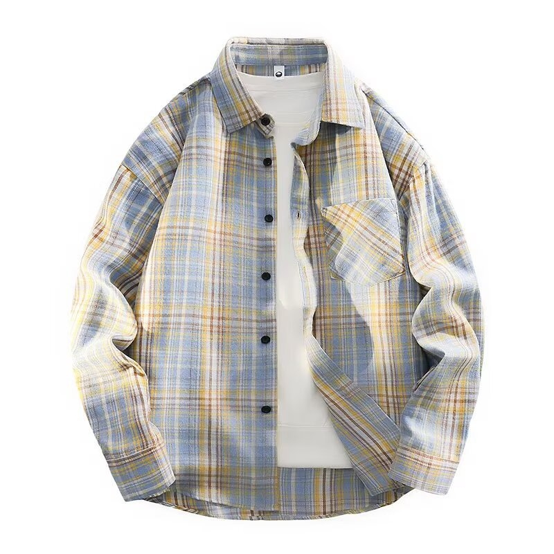 Kardigán-stílusú ing kockás mintával, laza szabás, hosszú ujjú, poliészter anyag