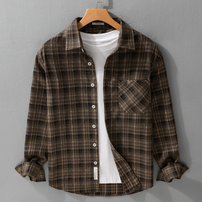 Kockás ing, hosszú ujjú, laza szabás, reveres gallér, pamut-poliészter keverék anyag