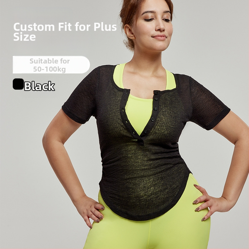 Top de yoga cu acoperire, talie subțire, mâneci scurte, lungime talie, țesătură rib din viermi de mătase (85% poliester, 15% rayon)