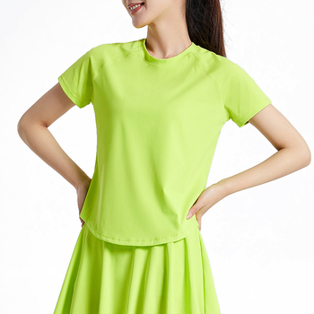 Top sport feminin, uscare rapidă, material nylon, 80% nylon, 20% spandex, mâneci scurte, lungime până la șolduri