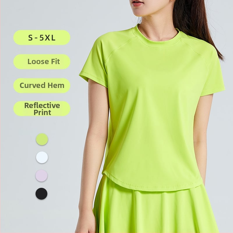 Top sport feminin, uscare rapidă, material nylon, 80% nylon, 20% spandex, mâneci scurte, lungime până la șolduri