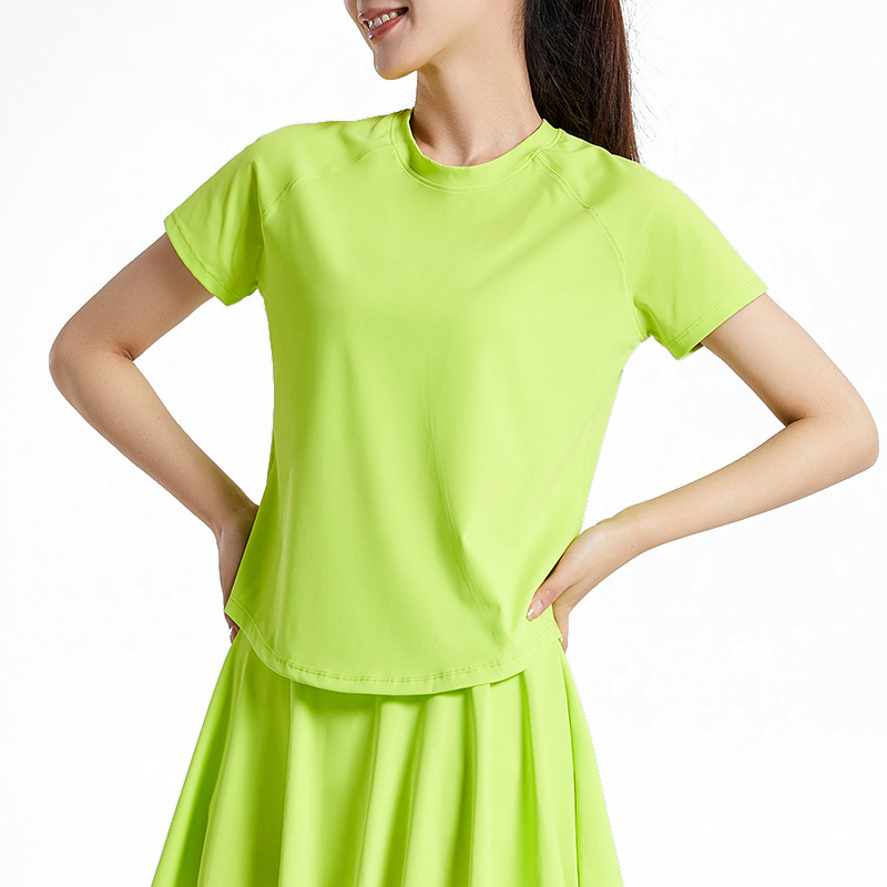 Top sport feminin, uscare rapidă, material nylon, 80% nylon, 20% spandex, mâneci scurte, lungime până la șolduri