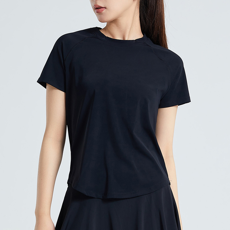 Top sport feminin, uscare rapidă, material nylon, 80% nylon, 20% spandex, mâneci scurte, lungime până la șolduri