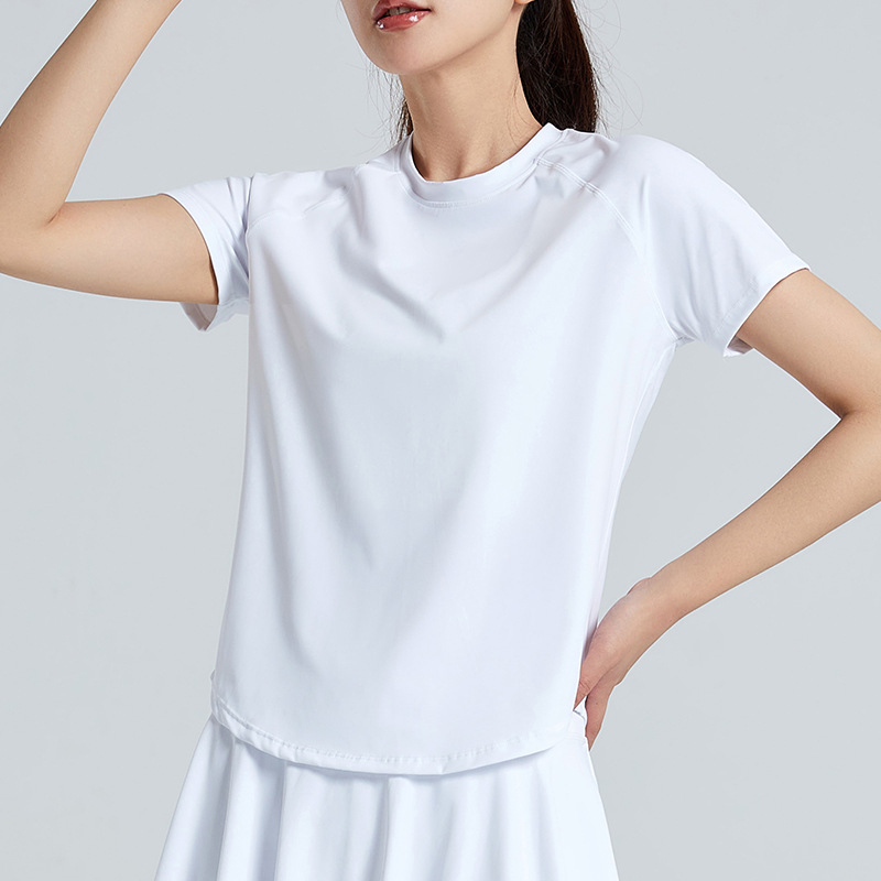 Top sport feminin, uscare rapidă, material nylon, 80% nylon, 20% spandex, mâneci scurte, lungime până la șolduri