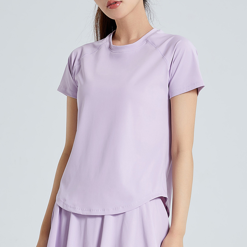 Top sport feminin, uscare rapidă, material nylon, 80% nylon, 20% spandex, mâneci scurte, lungime până la șolduri