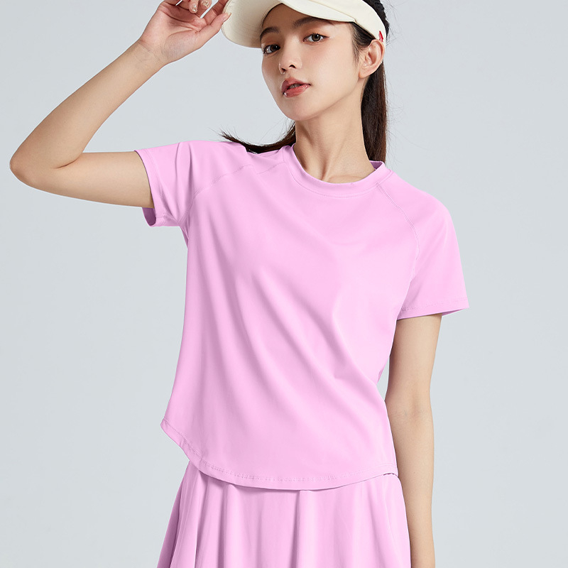 Top sport feminin, uscare rapidă, material nylon, 80% nylon, 20% spandex, mâneci scurte, lungime până la șolduri