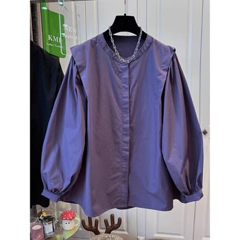 Ženska pamučna bluza Plus size, jednobojna, okrugli izrez, dugi rukavi, opušten kroj, vintage inspiracija, jesen 2025
