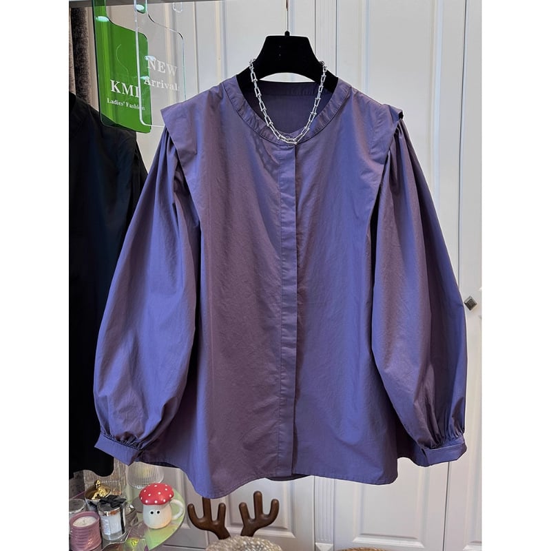 Ženska pamučna bluza Plus size, jednobojna, okrugli izrez, dugi rukavi, opušten kroj, vintage inspiracija, jesen 2025