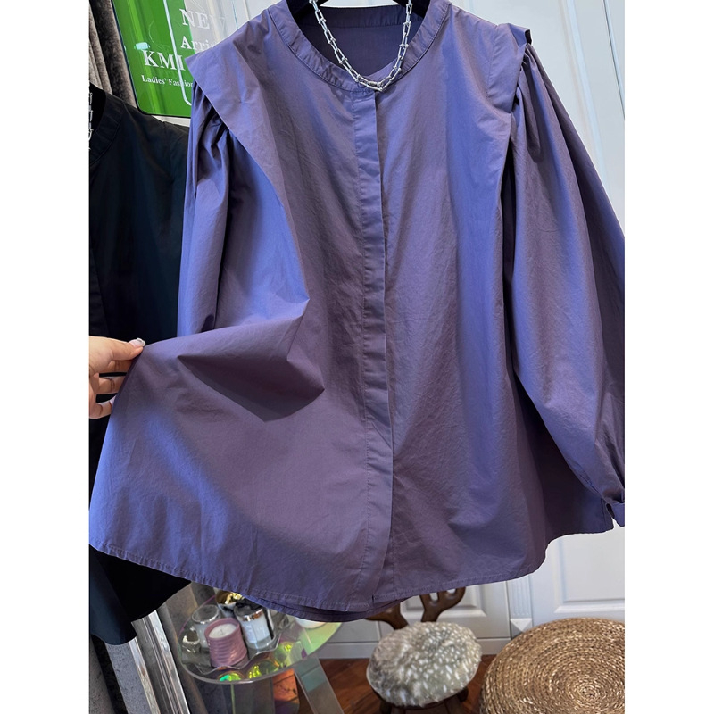 Ženska pamučna bluza Plus size, jednobojna, okrugli izrez, dugi rukavi, opušten kroj, vintage inspiracija, jesen 2025