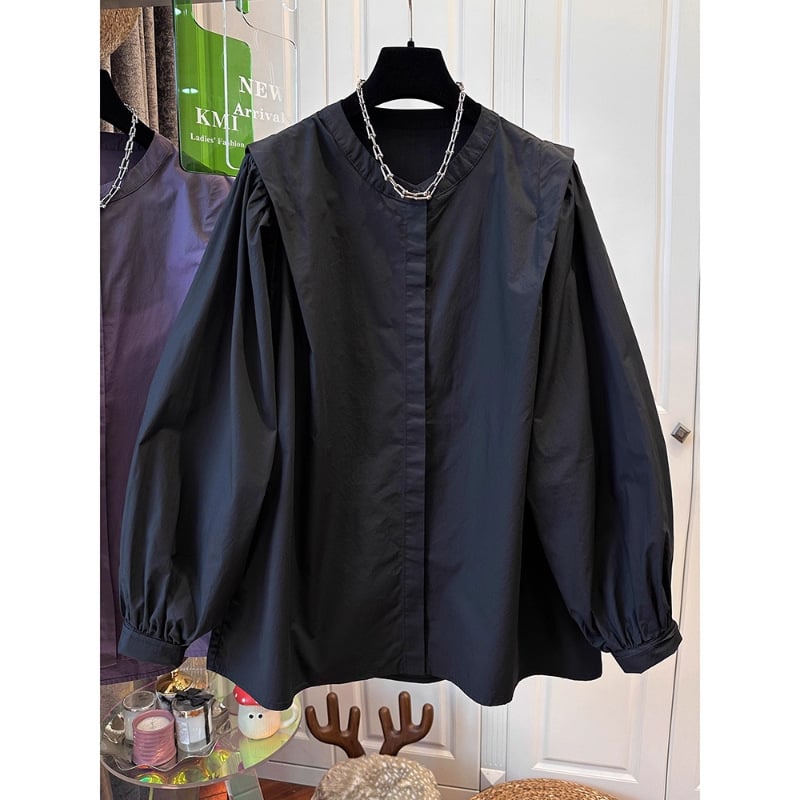 Ženska pamučna bluza Plus size, jednobojna, okrugli izrez, dugi rukavi, opušten kroj, vintage inspiracija, jesen 2025