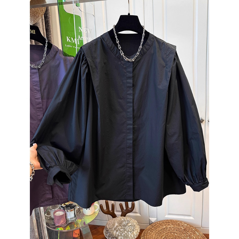 Ženska pamučna bluza Plus size, jednobojna, okrugli izrez, dugi rukavi, opušten kroj, vintage inspiracija, jesen 2025