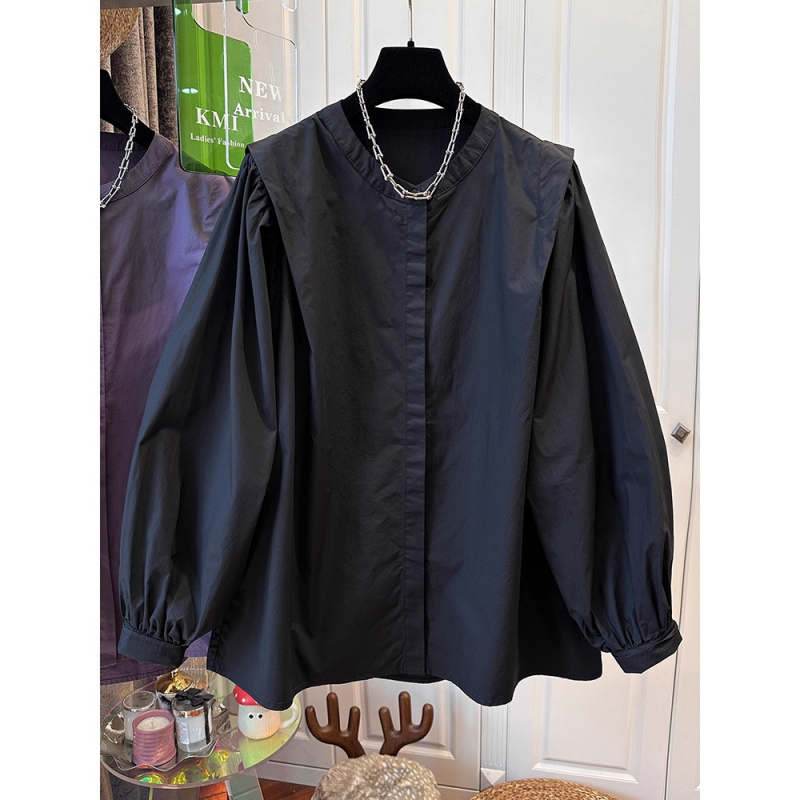 Ženska pamučna bluza Plus size, jednobojna, okrugli izrez, dugi rukavi, opušten kroj, vintage inspiracija, jesen 2025