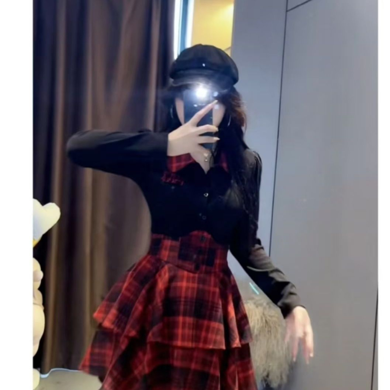 Set JK Uniform din două piese, talie evidentă și fustă bufantă, primăvara 2025, PVC 90–95% țesătură TR, stil literar retro