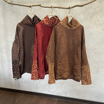 Lanena ženska bluza s visokim ovratnikom, umjetnički retro stil, pulover kroj, dugi rukavi