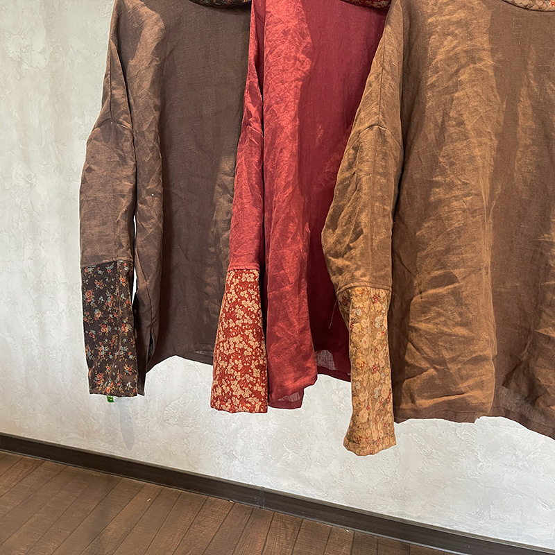 Lanena ženska bluza s visokim ovratnikom, umjetnički retro stil, pulover kroj, dugi rukavi